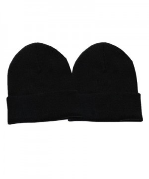 Adorell Beanie For Women Men- 2 Pack Unisex Cuffed Plain Skull Beanie Knit Hat Cap - Black/Black - CQ1895R9SQE