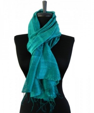 BTPx Women's Handmade 100% Thai Raw Silk Scarf Shawl Solid Fair Trade Large - Dark Cyan H41 - CD127R8RD1D