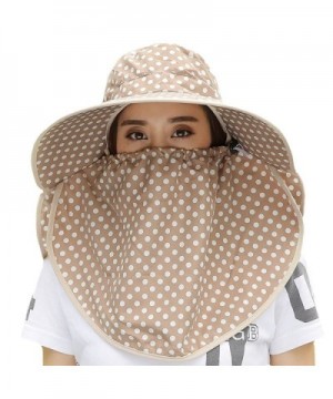 Womens Summer Beach Cotton Face Neck Sun UV Protection Floppy Hat Visor Cap Mask - Khaki - C012E0K3ZK9