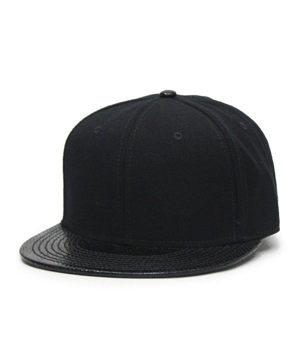 Premium Plain Wool Blend Leather Flat Bill Adjustable Snapback Hats ...