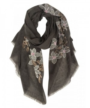 GERINLY Delicate Embroidery Floret Wrap Scarf Gift for Women - Dark Gray - CX1809RK57L